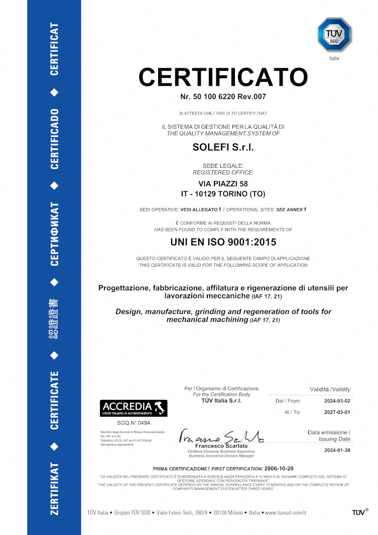 Certificato di qualità UNi EN 9100:2018